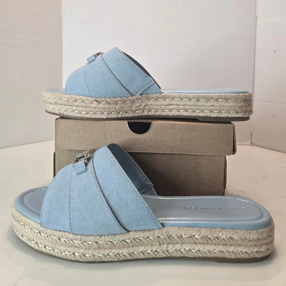 Tommy Hilfiger espadrille slide sandals in Light Blue- 11